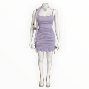 Purple Glitter y2k Babydoll HoCo Dress Size 4 Small Ruching Ruffles Coquette